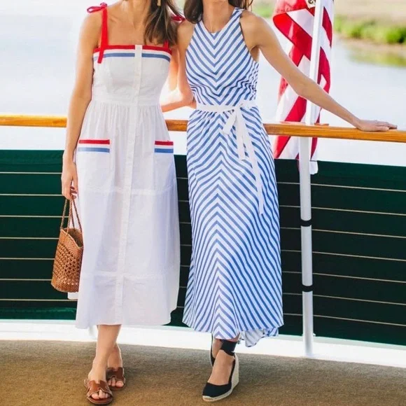 Tuckernuck Blue White Striped Portofino Midi Dress size 6